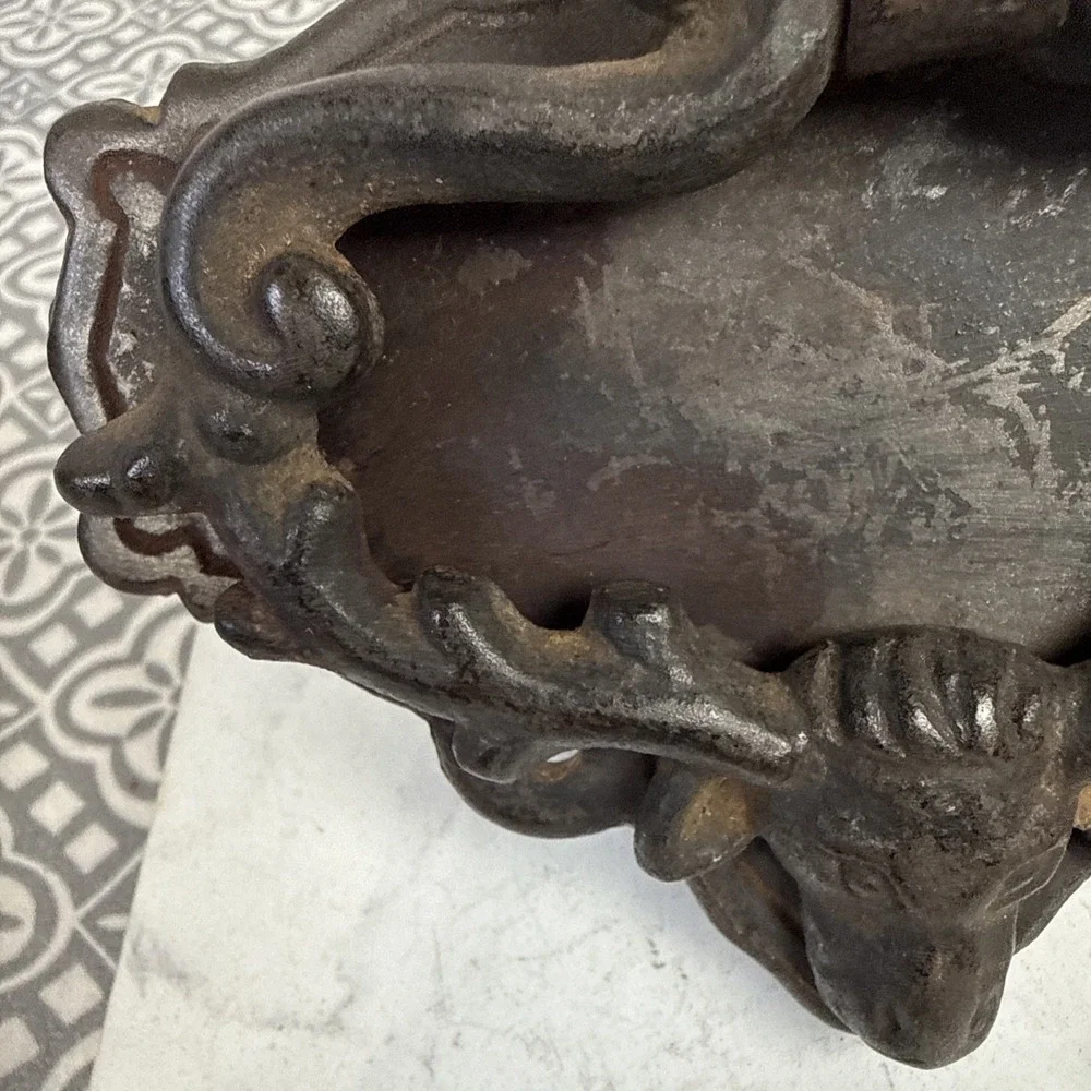 Vintage Cast Iron Bull Head Longhorn Door Knocker Farmhouse Decor. 4.5